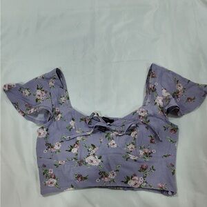 Forever 21 Lavender Floral Tie-Front Crop Top